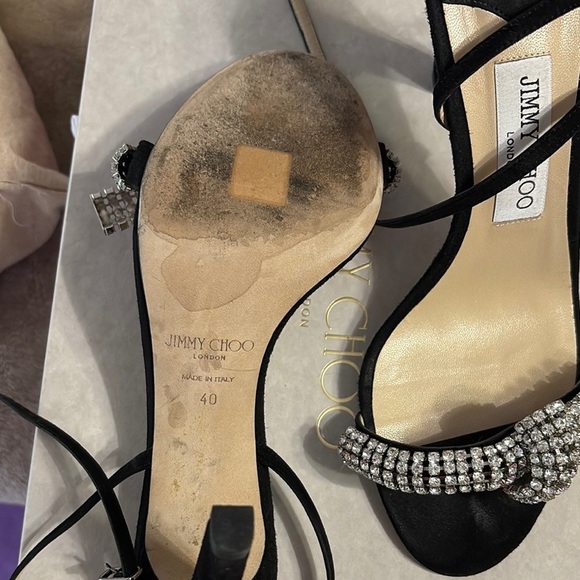 Jimmy Choo Black and Silver Heels with Crystal Embellishments - Picture 4 of 9